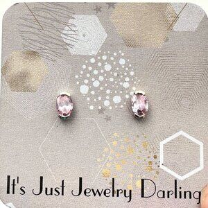14K White Gold Womens Earrings Pink Cubic Zirconia Pierced Studs Gift Idea